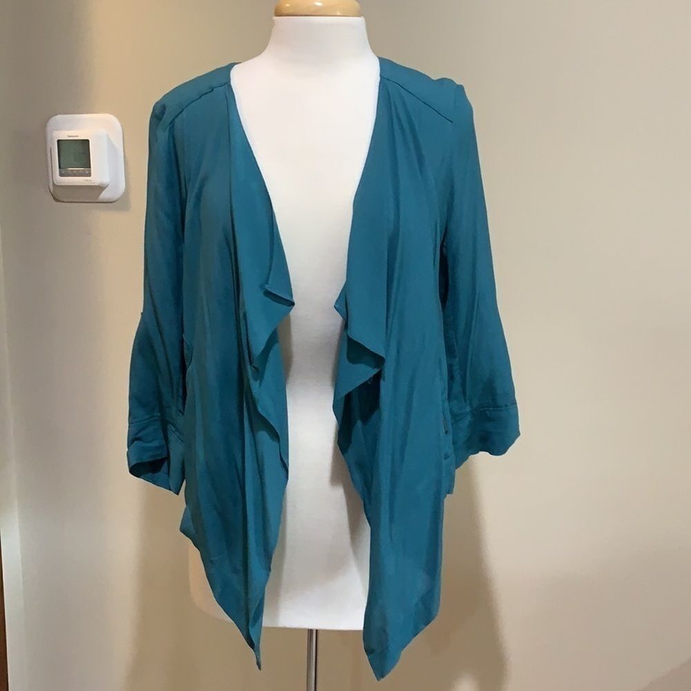 Elevenses by Anthropologie tealdrape front jacket, Small